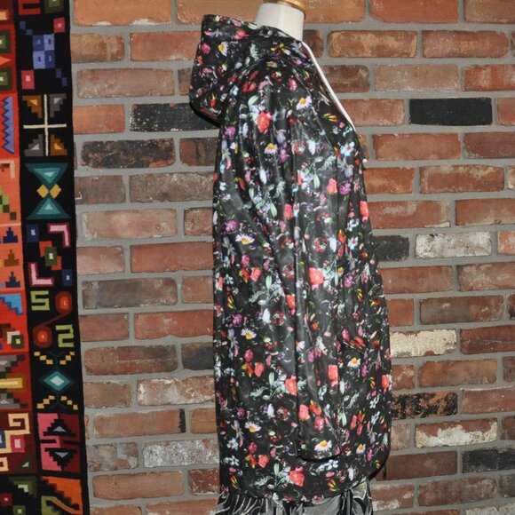 ONLY anno 1995 Waterproof Raincoat Black & Multi Color Floral Raincoat Hooded M - Picture 8 of 13